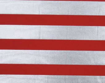 Metallic Stripes Fabric (Silver/Red) on Nylon Spandex  | (4 Way Stretch/Per Yard)