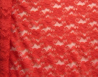 Strawberry Blossom Floral Pattern Stretch Lace Fabric |  (4 Way Stretch/Per Yard) | Multiple Colors