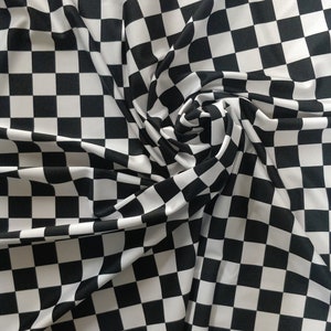 Checkerboard Print on Nylon Spandex Fabric (White/Black) | (4 Way Stretch/Per Yard)