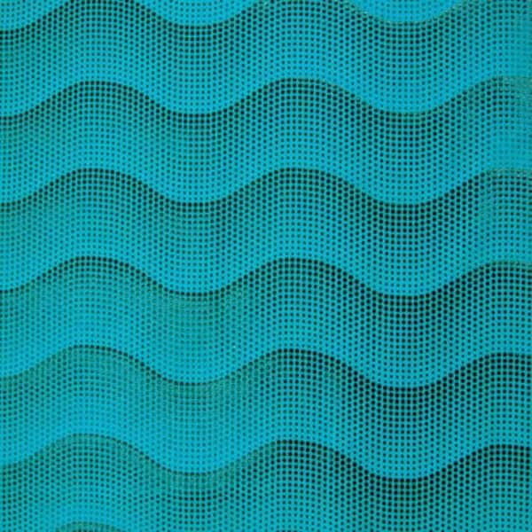 Waves with Black Foil on Turquoise Poly Spandex Fabric | (4 Way Stretch/Per Yard)