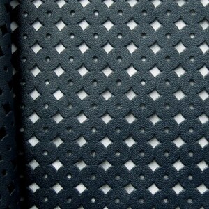 Solid Color Perforated Pleather Fabric w/ PU Coating (Dark Blue) | (2 Way Stretch/Per Yard)