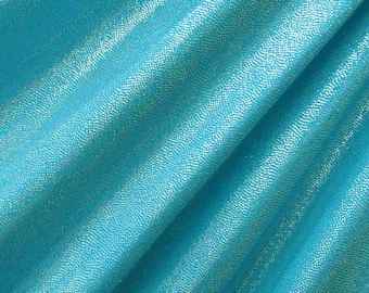 Shiny Holographic Dot Print on Nylon Spandex (Silver/Tropical Turquoise)  | (4 Way Stretch/Per Yard)