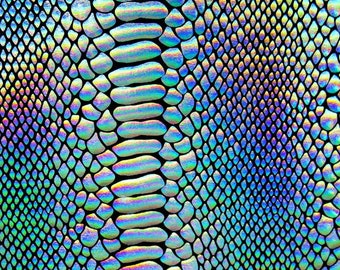Holographic Ombre Snake Skin Print on Nylon Spandex Fabric (Silver/Black) | (4 Way Stretch/Per Yard)