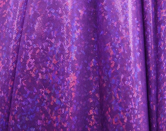 Purple Shattered Glass w/ Holographic Foil on Nylon Spandex Fabric | (4 Way Stretch/Per Yard)