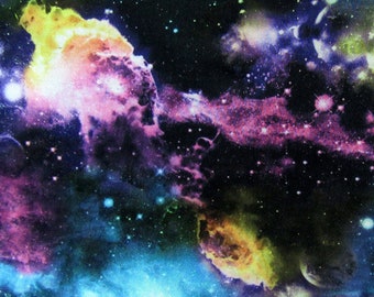 Estrellas y galaxia sobre tela de malla de poliéster (elástica en 4 direcciones/cortada a medida)