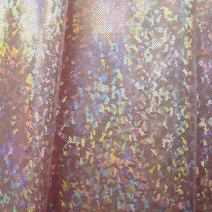 Silver & Light Pink Shattered Glass w/ Holographic Foil on Nylon Spandex Fabric |  (4 Way Stretch/Per Yard)