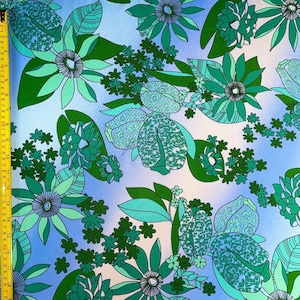 Vibrant Floral Print on Ombre Poly Spandex Fabric | (4 Way Stretch/Per Yard)