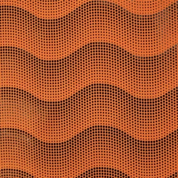 Waves with Black Foil on Orange Poly Spandex Fabric | (4 Way Stretch/Per Yard)