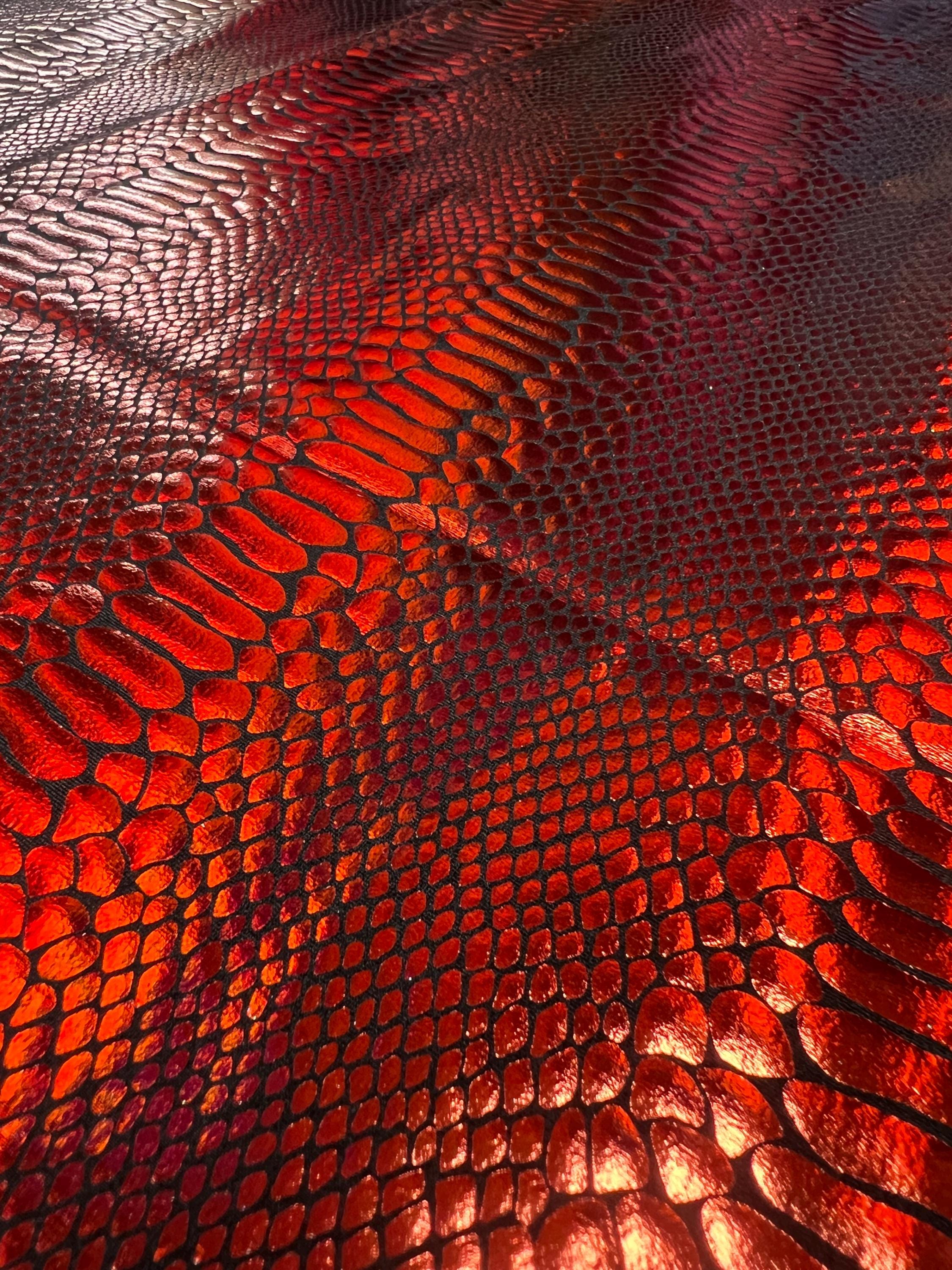 Holographic Ombre Snake Skin Print on Nylon Spandex Fabric (red
