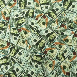 Cash Money Print on Poly Spandex Fabric |  (4 Way Stretch/Per Yard)