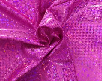 Fuchsia Shattered Glass w/ Holographic Foil Spandex Fabric |  (4 Way Stretch/Per Yard)