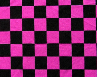 1x1" Checkerboard Print on Nylon Spandex Fabric (Raspberry/Black) | (4 Way Stretch/Per Yard)