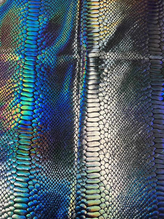 Holographic Ombre Snake Skin Print on Nylon Spandex Fabric (black