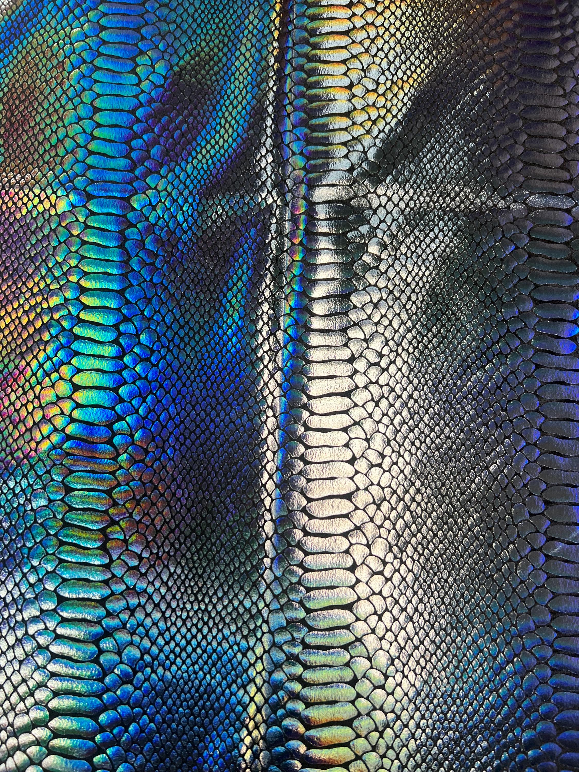 Holographic Ombre Snake Skin Print on Nylon Spandex Fabric (black