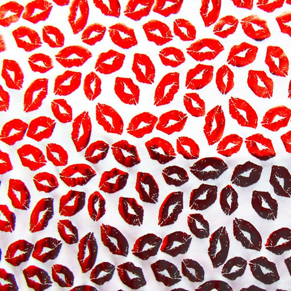 Metallic Foil Lip Print on Poly Spandex Fabric (Red/White) | (4 Way Stretch/Per Yard) **LIMITED**