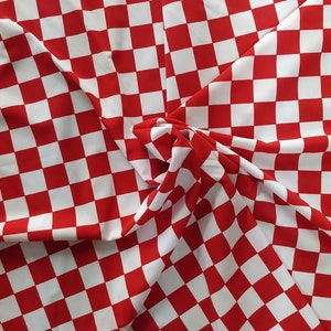Checkerboard Print (1x1) on Nylon Spandex Fabric (Red/White) | (4 Way Stretch/Per Yard)