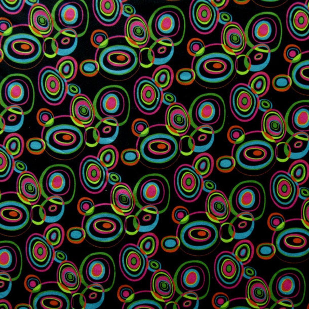 Trippy inverse dots printed on poly spandex fabric 4 way stretch per