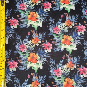 Paintbrushed Floral Print on Poly Spandex Fabric | (4 Way Stretch/Per Yard)