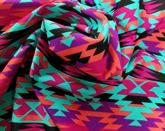Aztec Tribal Pattern on Nylon Spandex Fabric | (4 Way Stretch/Per Yard)