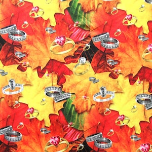 Autumn Leaves Print on Poly Spandex Fabric |  (4 Way Stretch/Per Yard)
