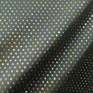 Pois con stampa olografica su tessuto Poly Spandex (argento/grigio) / (elastico in 2 direzioni/tagliato su misura)