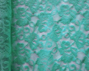 Floral Stretch Lace Fabric (Turquoise) | (4 Way Stretch/Per Yard)