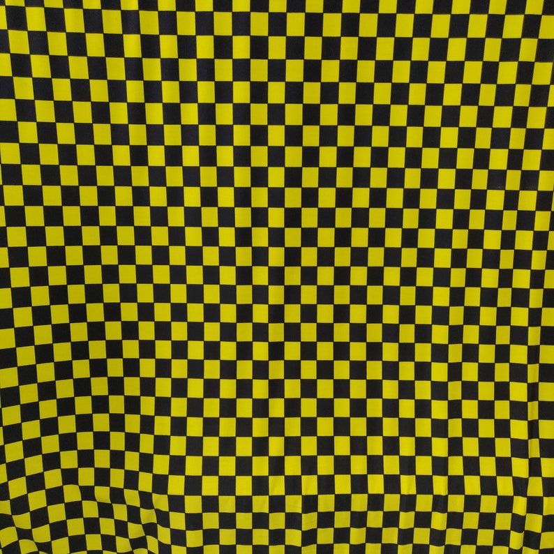 YellowBlack 12 Checkerboard Print on Poly Spandex Fabric | 2 Way StretchPer Yard