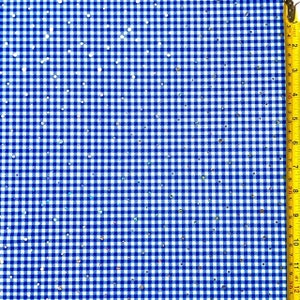 Gingham Print with Glitter on Polyester Fabric (Silver/Blue/White) | (4 Way Stretch/Per Yard)