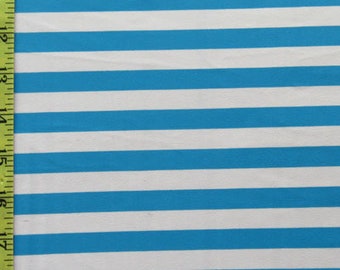 Horizontale Streifen auf Nylon Spandex Stoff (Weiß/Corona Blau) |  (4-Wege-Stretch)