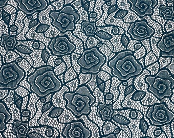 レース生地に刺繍された花柄（マラード） | （2ウェイストレッチ/1ヤードあたり）
