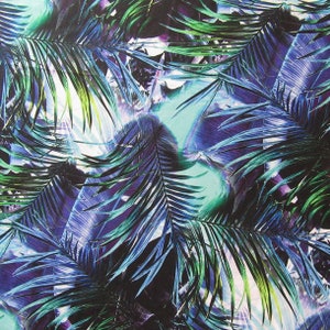 Tropical Leaves Print on Poly Spandex Fabric |  (4 Way Stretch/Per Yard)