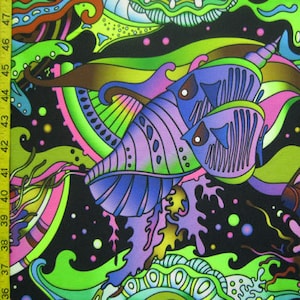 Fish Print on Poly Spandex Fabric |  (4 Way Stretch/Per Yard)