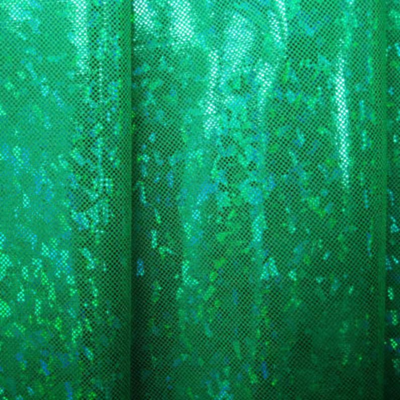 Kelly Green & Green Shattered Glass w/ Holographic Foil Spandex Fabric | (4 Way Stretch/Per Yard) image 1