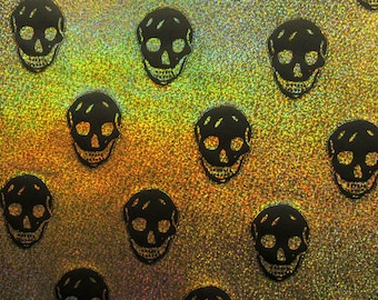Holographic Smiling Skull Print on Nylon Spandex Fabric | (4 Way Stretch/Per Yard)
