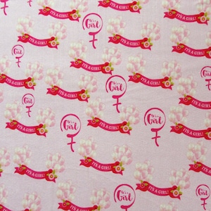 It&#39;s A Girl Baby Shower Print on Poly Spandex Fabric | (4 Way Stretch/Per Yard)