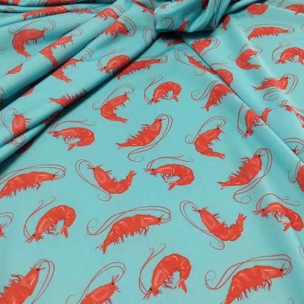 Shrimp Print on Poly Spandex Fabric |  (4 Way Stretch/Per Yard)