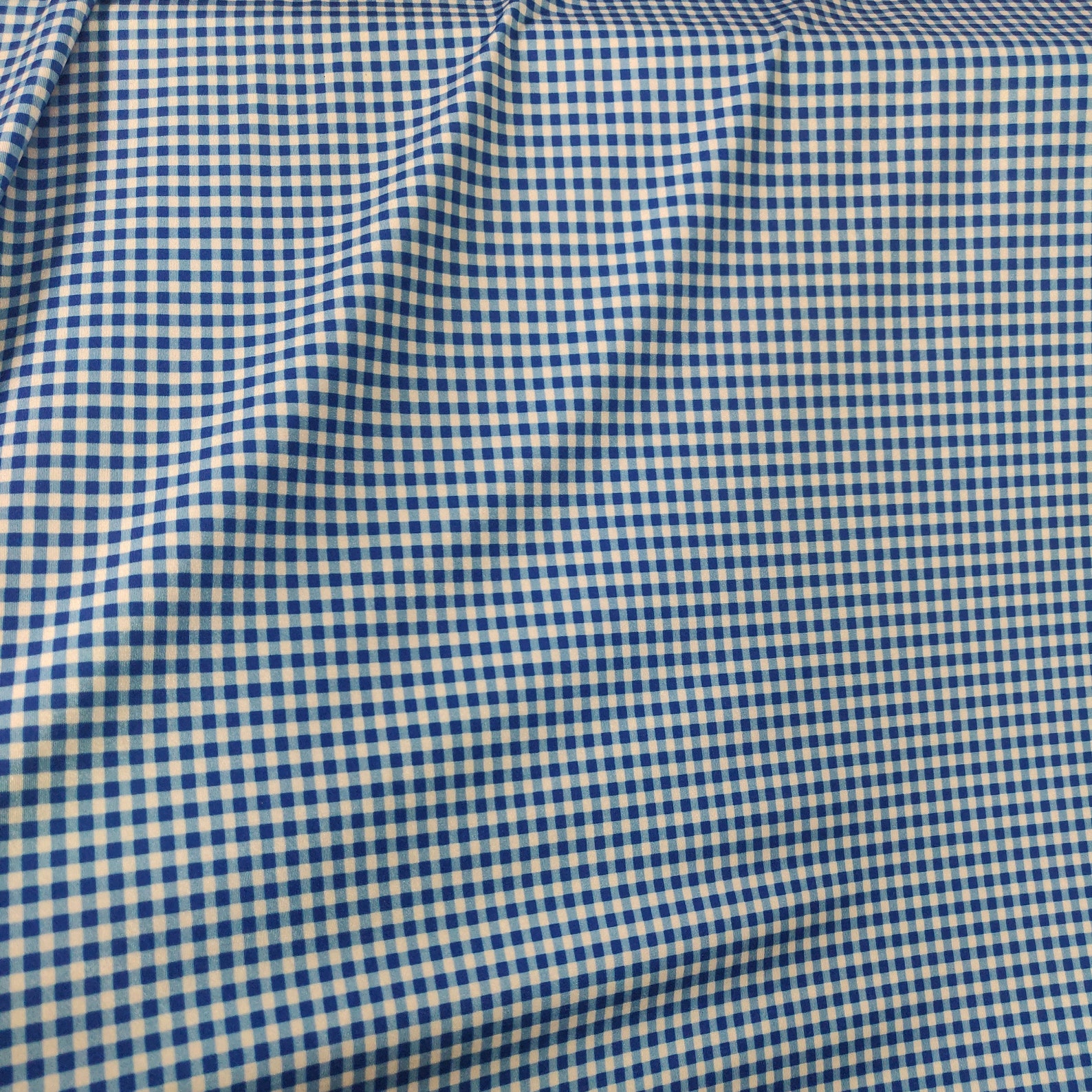 Gingham Print on Poly Spandex Fabric blue 4 Way Etsy