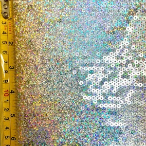 Holographic Sequins on Nylon Mesh Fabric | (4 Way Stretch/Per Yard)