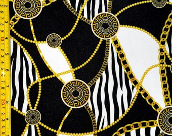 Zebra Print with Rope and Chains on Poly Spandex Fabric (4 Way Stretch/Per Yard)