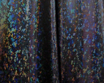 Black Shattered Glass w/ Holographic Foil Spandex Fabric  | (4 Way Stretch/Per Yard)