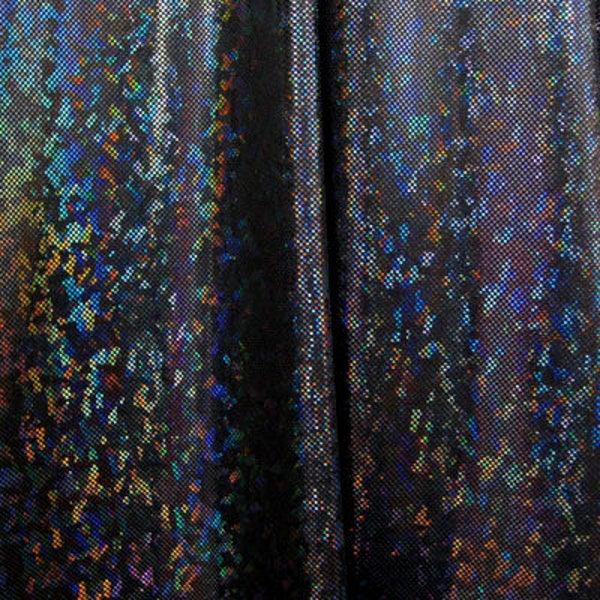 Black Shattered Glass w/ Holographic Foil Spandex Fabric  | (4 Way Stretch/Per Yard)