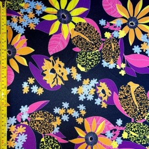 Artistic Style Floral Print on Poly Spandex Fabric | (4 Way Stretch/Per Yard)