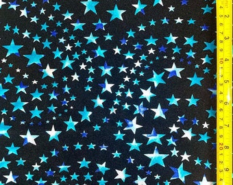 Estrella con lámina metálica sobre tela de poliéster y elastano (azul/negro) / (elástica en 4 direcciones/cortada a medida)