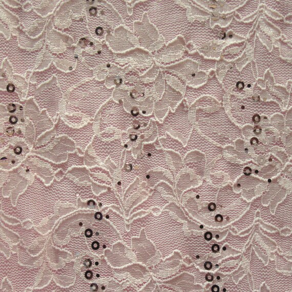 Glued Sequins on Lace Fabric | (2 Way Stretch/Per Yard)