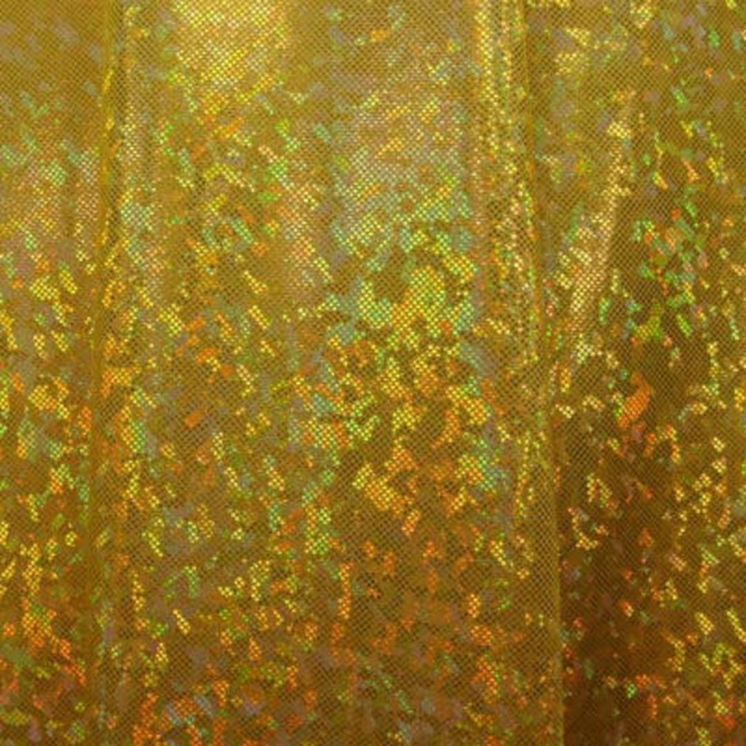 Gold Shattered Glass W/ Holographic Foil Spandex Fabric | (4