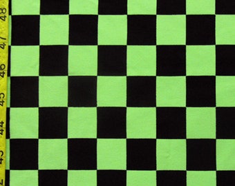Dambordprint (1 x 1) op nylon spandex (limoengroen/zwart) | (4-way stretch/op maat geknipt)
