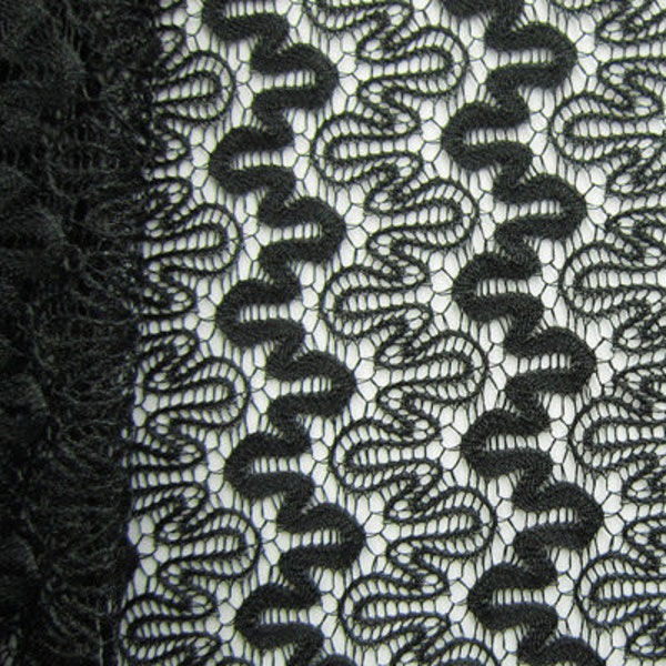 Curvy Lines on Stretch Lace Fabric | (2 Way Stretch/Per Yard)