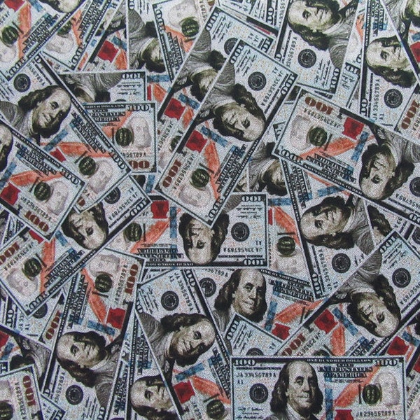 Holographic Money Print (100 Dollar) with Silver Shiny Dots on Poly Spandex Fabric| (4 Way Stretch/Per Yard)