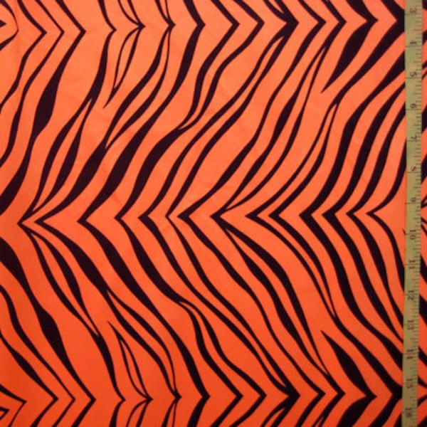 Exotic Zebra Print on Nylon Spandex Fabric (Neon Orange) | (4 Way Stretch/Per Yard)