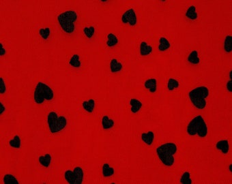Black Hearts on Printed Mesh Fabric | (4 Way Stretch/Per Yard)